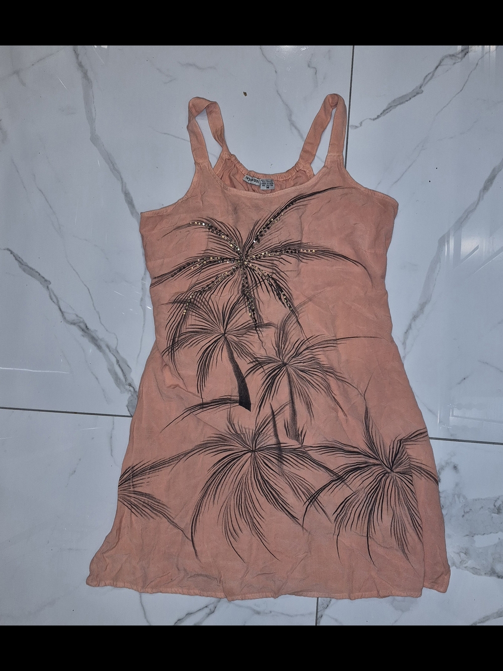 raya sun Peach Palm-Print Camisole Dress Pinkish/orange